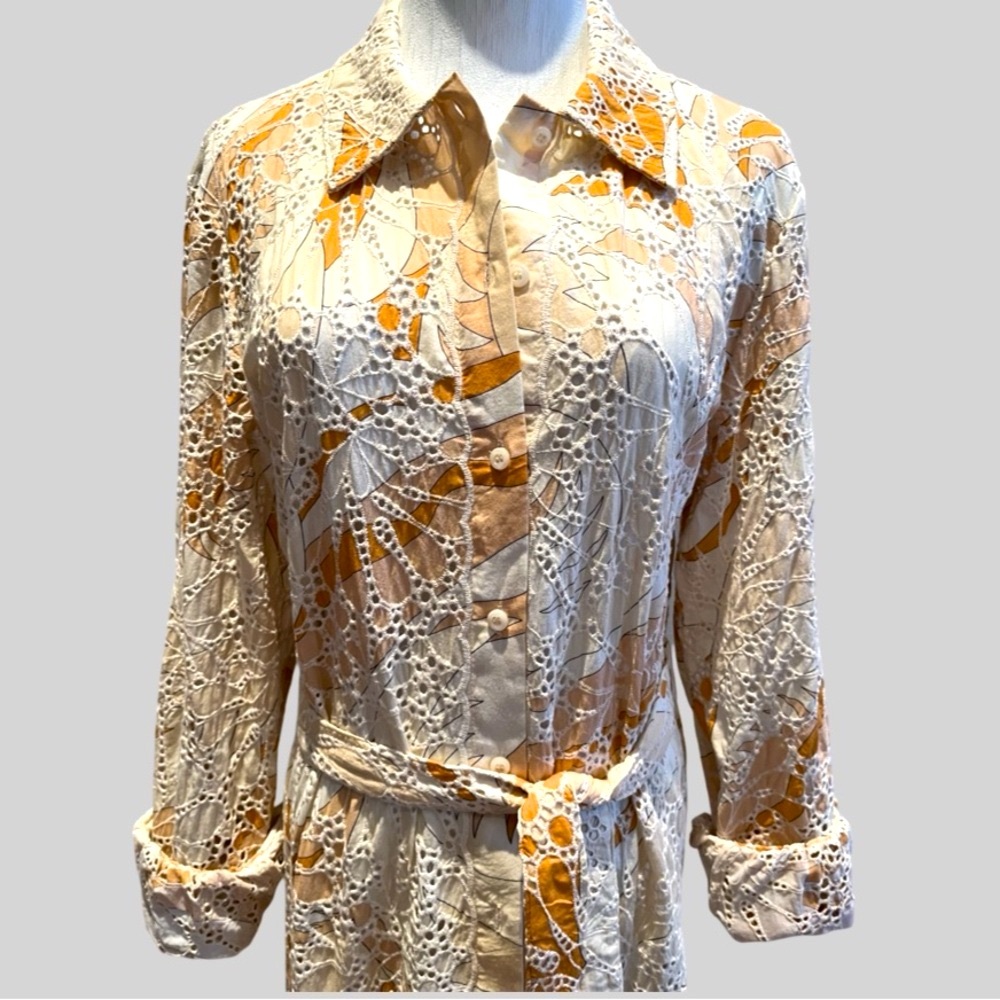 NWT Le Superbe Cream Long Sleeve Notched Collar Shirt Dress Size 8 - Picture 5 of 14